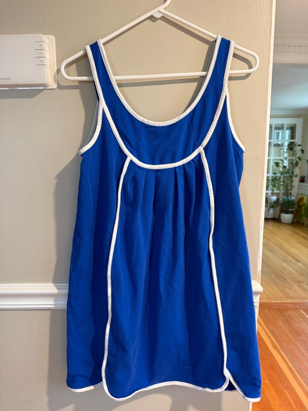 Electric Blue Sleeveless Dress with White Trim